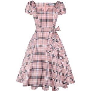 Women's Classic Tea Dress Pink-plaid
